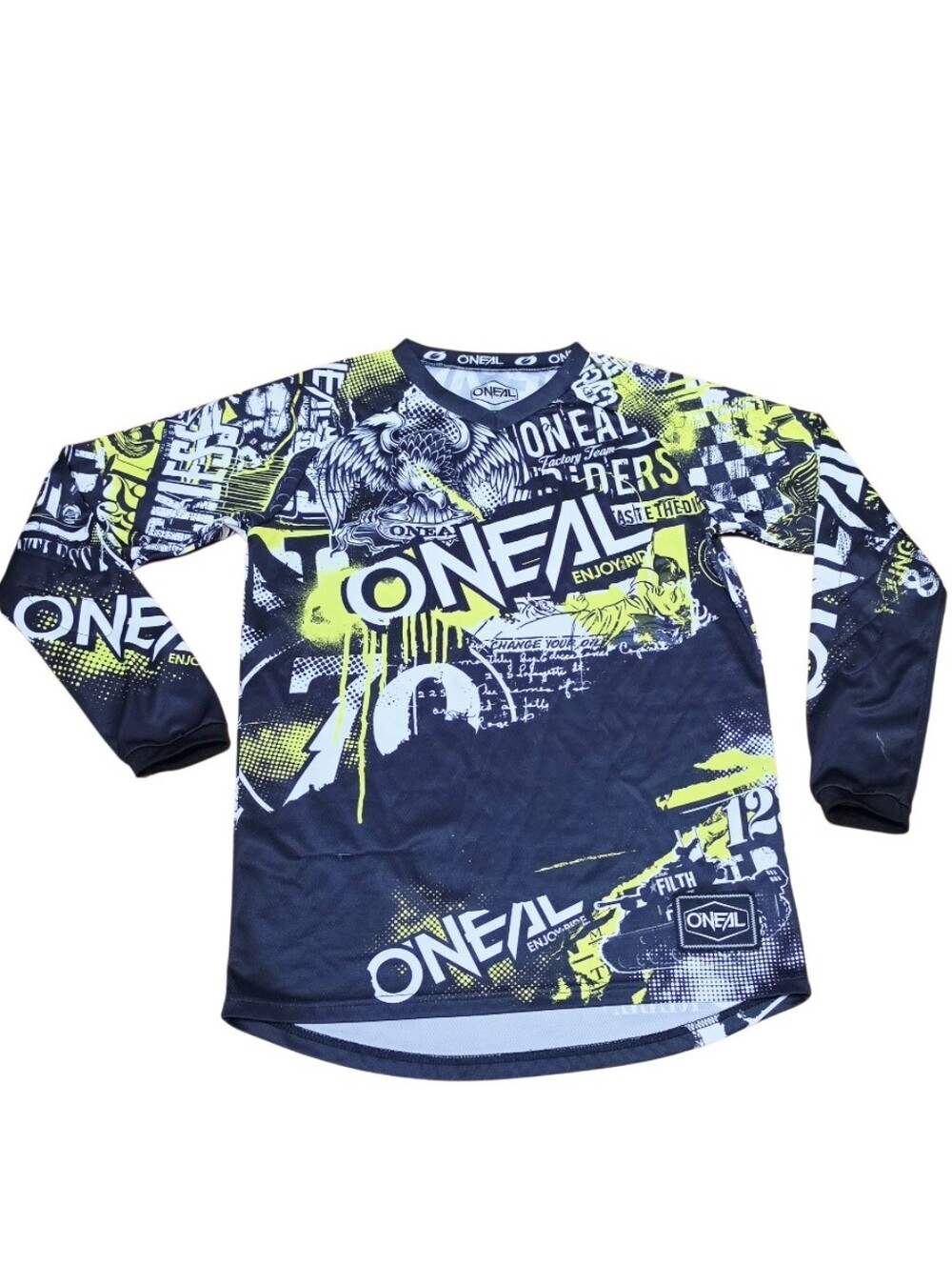 O'Neal Element Youth Large MX Motocross Jersey Black Neon Yellow ATV Dirt Bike